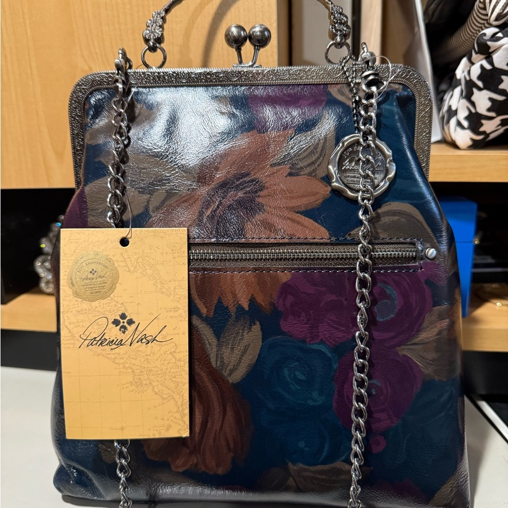 Patricia Nash Blue and Brown Floral Shoulder Bag